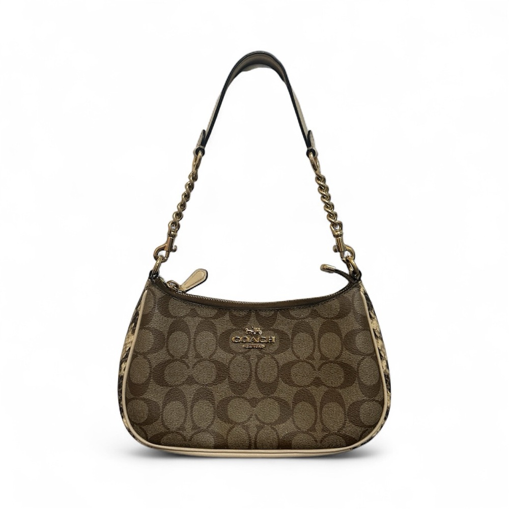 Coach Signature Tan and Brown Shoulder Bag